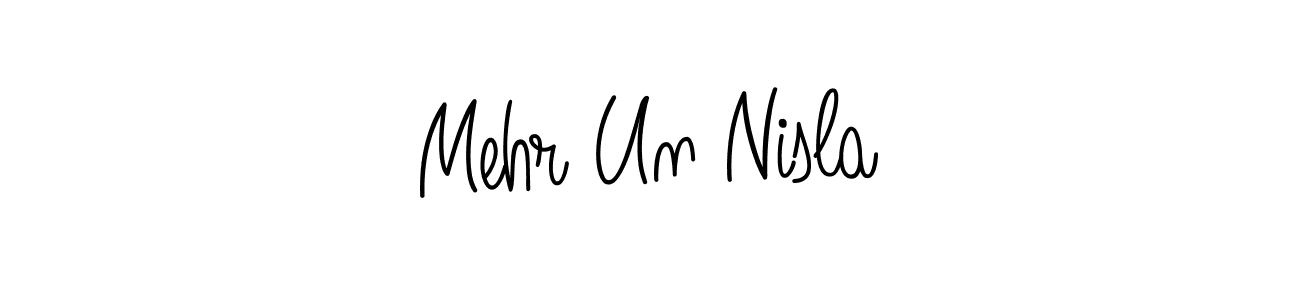 How to make Mehr Un Nisla name signature. Use Angelique-Rose-font-FFP style for creating short signs online. This is the latest handwritten sign. Mehr Un Nisla signature style 5 images and pictures png
