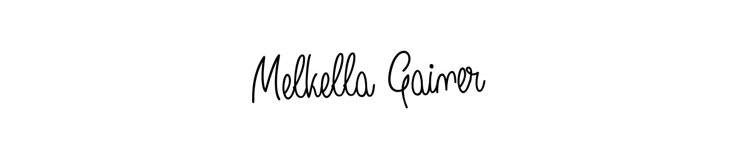 You should practise on your own different ways (Angelique-Rose-font-FFP) to write your name (Melkella Gainer) in signature. don't let someone else do it for you. Melkella Gainer signature style 5 images and pictures png