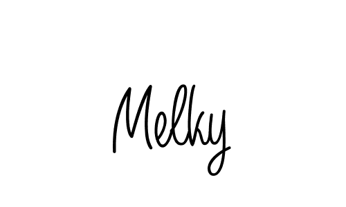 if you are searching for the best signature style for your name Melky. so please give up your signature search. here we have designed multiple signature styles  using Angelique-Rose-font-FFP. Melky signature style 5 images and pictures png