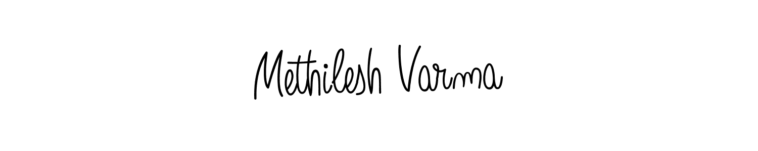 The best way (Angelique-Rose-font-FFP) to make a short signature is to pick only two or three words in your name. The name Methilesh Varma include a total of six letters. For converting this name. Methilesh Varma signature style 5 images and pictures png
