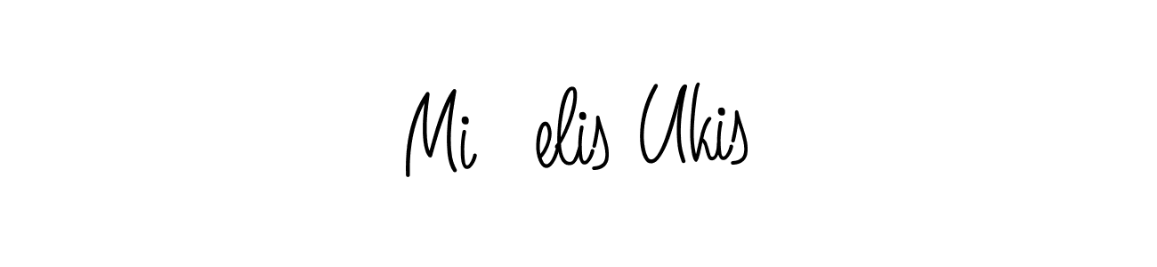 Miķelis Ukis stylish signature style. Best Handwritten Sign (Angelique-Rose-font-FFP) for my name. Handwritten Signature Collection Ideas for my name Miķelis Ukis. Miķelis Ukis signature style 5 images and pictures png