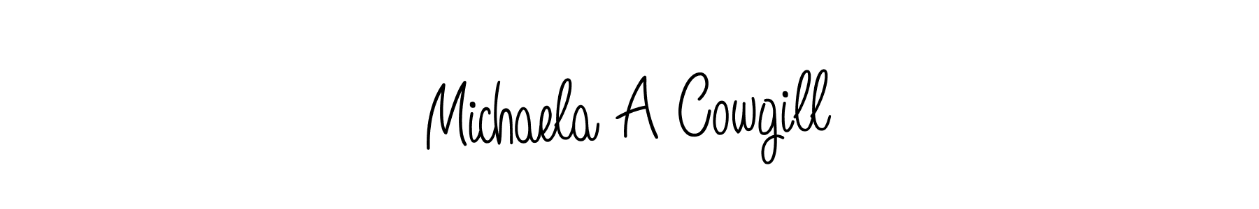 The best way (Angelique-Rose-font-FFP) to make a short signature is to pick only two or three words in your name. The name Michaela A Cowgill include a total of six letters. For converting this name. Michaela A Cowgill signature style 5 images and pictures png