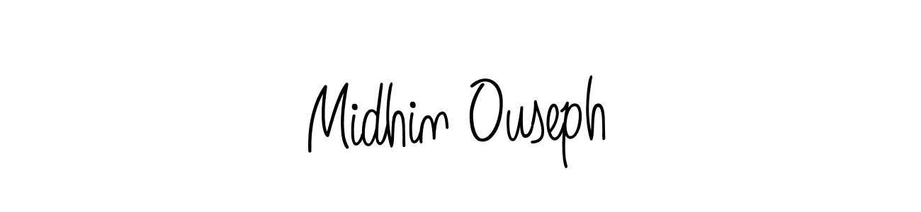 The best way (Angelique-Rose-font-FFP) to make a short signature is to pick only two or three words in your name. The name Midhin Ouseph include a total of six letters. For converting this name. Midhin Ouseph signature style 5 images and pictures png