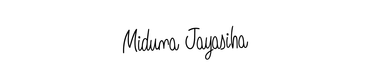 How to make Miduna Jayasiha name signature. Use Angelique-Rose-font-FFP style for creating short signs online. This is the latest handwritten sign. Miduna Jayasiha signature style 5 images and pictures png