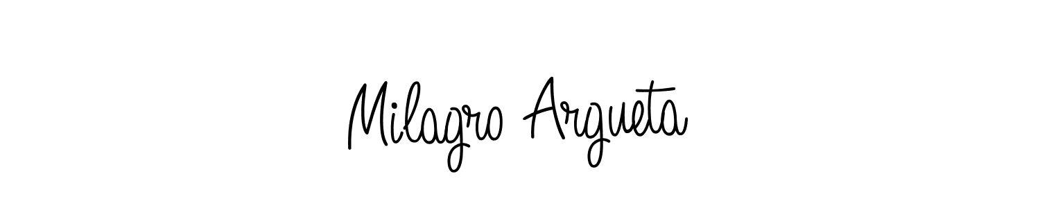 The best way (Angelique-Rose-font-FFP) to make a short signature is to pick only two or three words in your name. The name Milagro Argueta include a total of six letters. For converting this name. Milagro Argueta signature style 5 images and pictures png