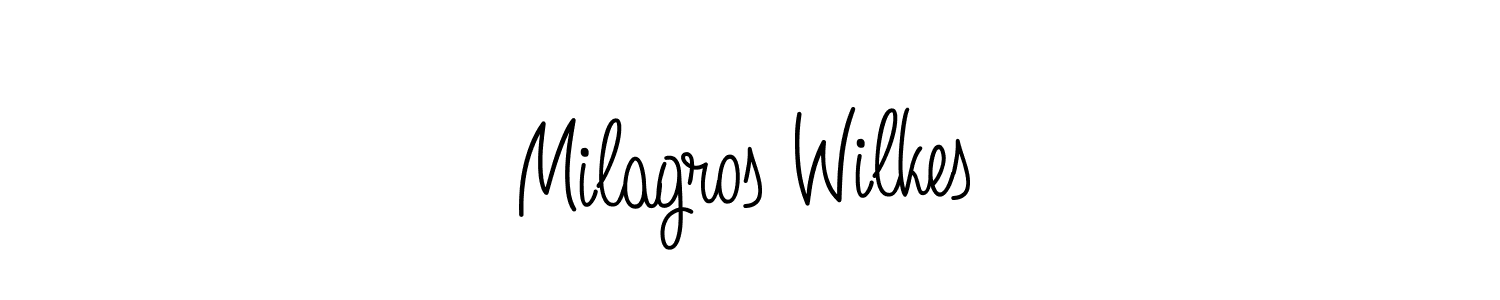 You should practise on your own different ways (Angelique-Rose-font-FFP) to write your name (Milagros Wilkes) in signature. don't let someone else do it for you. Milagros Wilkes signature style 5 images and pictures png