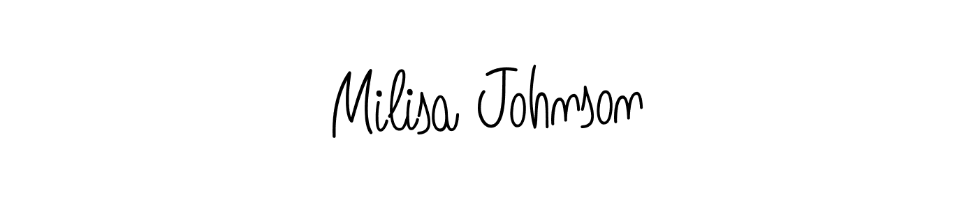 How to make Milisa Johnson name signature. Use Angelique-Rose-font-FFP style for creating short signs online. This is the latest handwritten sign. Milisa Johnson signature style 5 images and pictures png