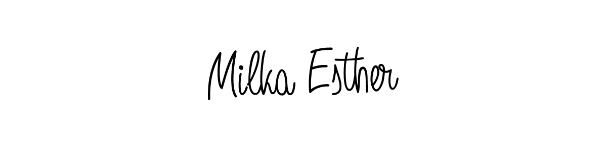 You should practise on your own different ways (Angelique-Rose-font-FFP) to write your name (Milka Esther) in signature. don't let someone else do it for you. Milka Esther signature style 5 images and pictures png