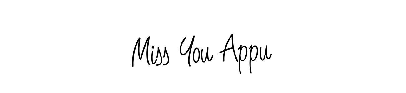 if you are searching for the best signature style for your name Miss You Appu. so please give up your signature search. here we have designed multiple signature styles  using Angelique-Rose-font-FFP. Miss You Appu signature style 5 images and pictures png