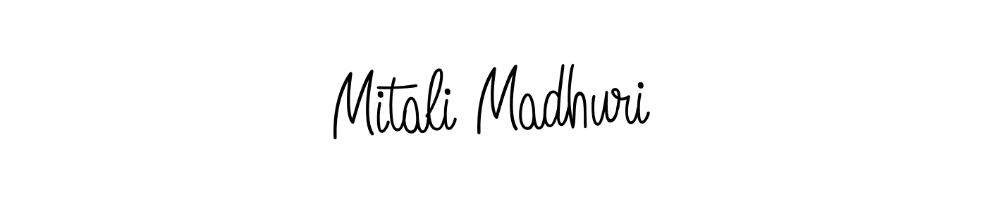 How to make Mitali Madhuri name signature. Use Angelique-Rose-font-FFP style for creating short signs online. This is the latest handwritten sign. Mitali Madhuri signature style 5 images and pictures png