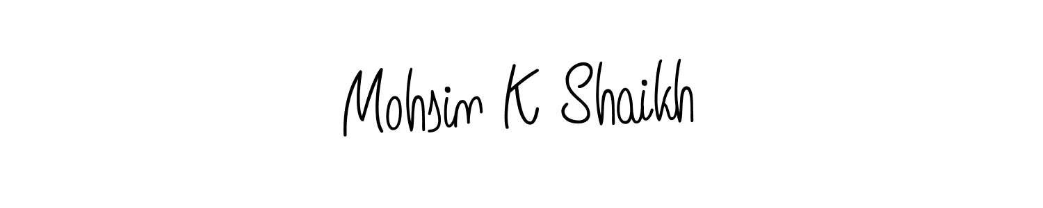 You should practise on your own different ways (Angelique-Rose-font-FFP) to write your name (Mohsin K Shaikh) in signature. don't let someone else do it for you. Mohsin K Shaikh signature style 5 images and pictures png