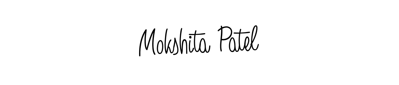 You should practise on your own different ways (Angelique-Rose-font-FFP) to write your name (Mokshita Patel) in signature. don't let someone else do it for you. Mokshita Patel signature style 5 images and pictures png