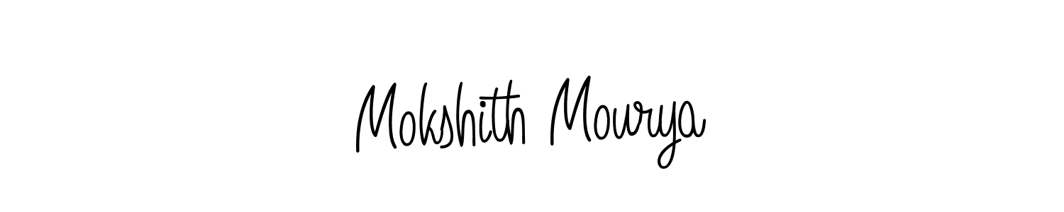 You should practise on your own different ways (Angelique-Rose-font-FFP) to write your name (Mokshith Mourya) in signature. don't let someone else do it for you. Mokshith Mourya signature style 5 images and pictures png