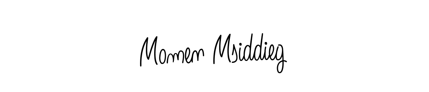 The best way (Angelique-Rose-font-FFP) to make a short signature is to pick only two or three words in your name. The name Momen Msiddieg include a total of six letters. For converting this name. Momen Msiddieg signature style 5 images and pictures png