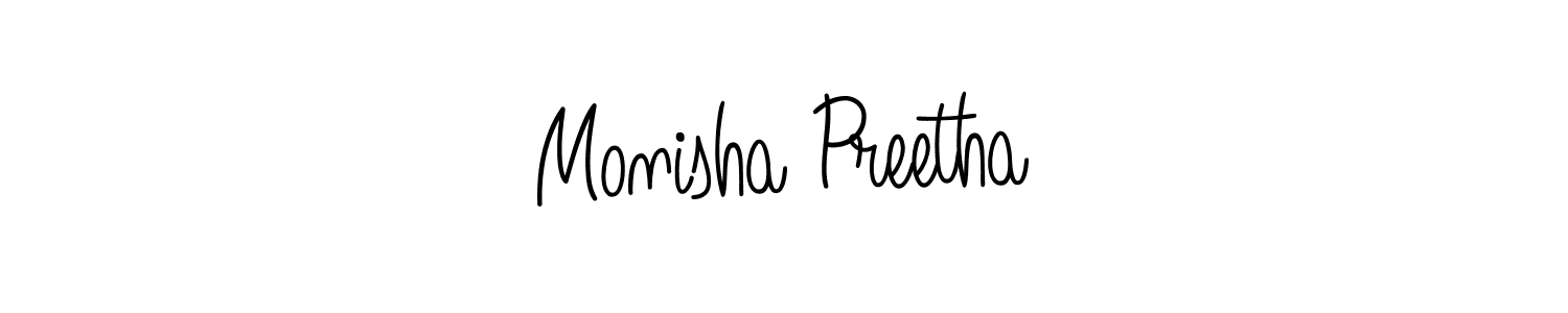 Angelique-Rose-font-FFP is a professional signature style that is perfect for those who want to add a touch of class to their signature. It is also a great choice for those who want to make their signature more unique. Get Monisha Preetha name to fancy signature for free. Monisha Preetha signature style 5 images and pictures png