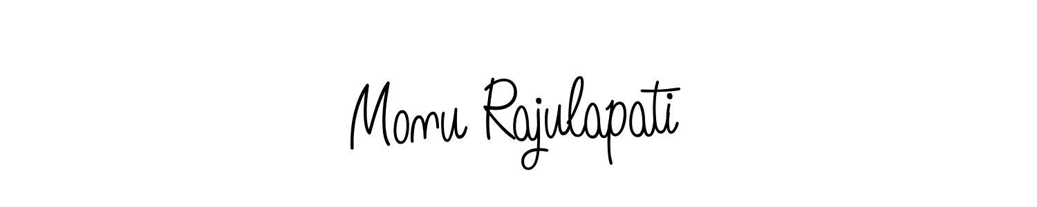 The best way (Angelique-Rose-font-FFP) to make a short signature is to pick only two or three words in your name. The name Monu Rajulapati include a total of six letters. For converting this name. Monu Rajulapati signature style 5 images and pictures png