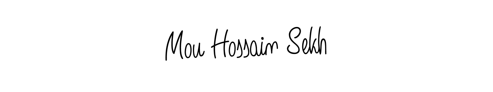 The best way (Angelique-Rose-font-FFP) to make a short signature is to pick only two or three words in your name. The name Mou Hossain Sekh include a total of six letters. For converting this name. Mou Hossain Sekh signature style 5 images and pictures png