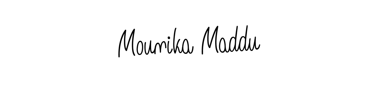 How to make Mounika Maddu name signature. Use Angelique-Rose-font-FFP style for creating short signs online. This is the latest handwritten sign. Mounika Maddu signature style 5 images and pictures png