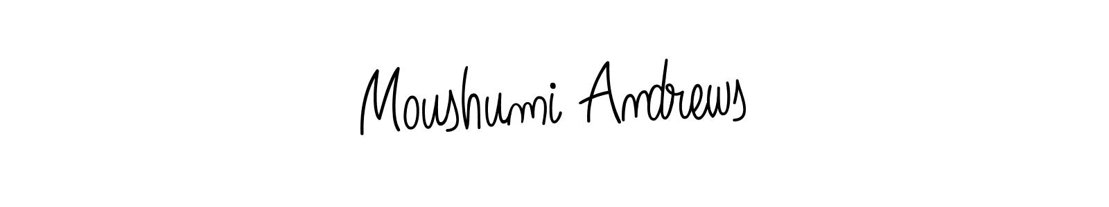 The best way (Angelique-Rose-font-FFP) to make a short signature is to pick only two or three words in your name. The name Moushumi Andrews include a total of six letters. For converting this name. Moushumi Andrews signature style 5 images and pictures png