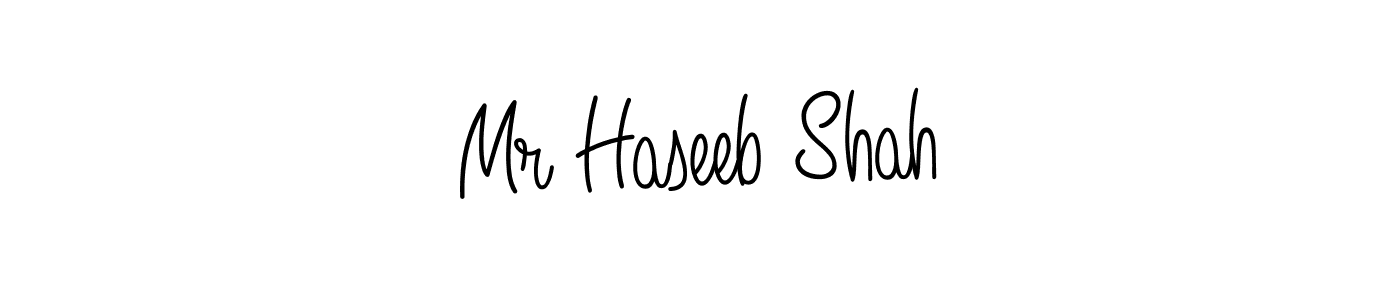 The best way (Angelique-Rose-font-FFP) to make a short signature is to pick only two or three words in your name. The name Mr Haseeb Shah include a total of six letters. For converting this name. Mr Haseeb Shah signature style 5 images and pictures png