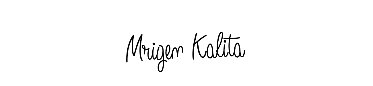 How to make Mrigen Kalita name signature. Use Angelique-Rose-font-FFP style for creating short signs online. This is the latest handwritten sign. Mrigen Kalita signature style 5 images and pictures png