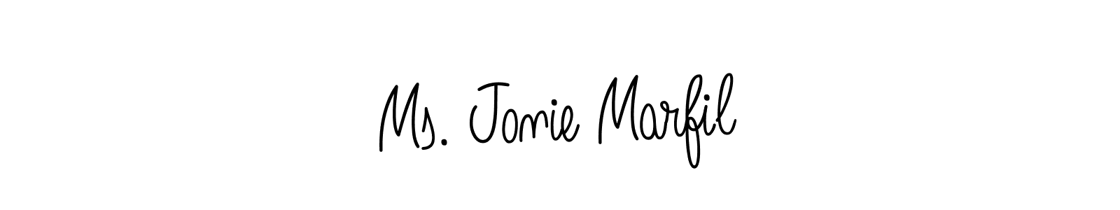 The best way (Angelique-Rose-font-FFP) to make a short signature is to pick only two or three words in your name. The name Ms. Jonie Marfil include a total of six letters. For converting this name. Ms. Jonie Marfil signature style 5 images and pictures png