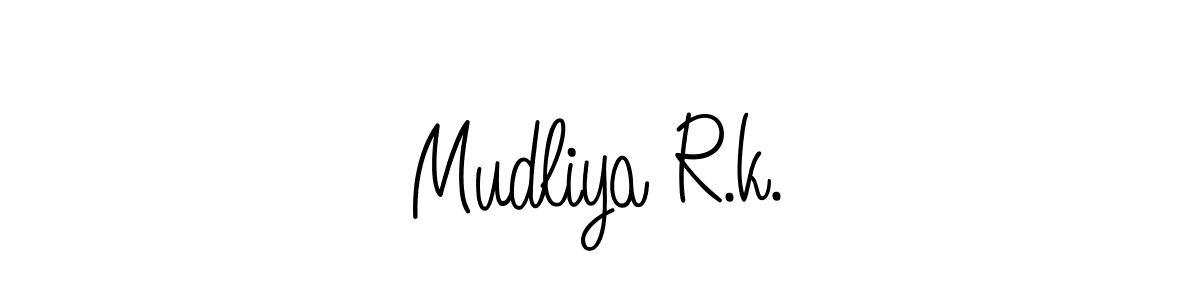 The best way (Angelique-Rose-font-FFP) to make a short signature is to pick only two or three words in your name. The name Mudliya R.k. include a total of six letters. For converting this name. Mudliya R.k. signature style 5 images and pictures png