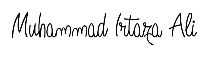The Angelique-Rose-font-FFP handwriting style adds charm and authenticity to name Muhammad Irtaza Ali. A wonderful choice for personal thank-you notes. Muhammad Irtaza Ali signature style 5 images and pictures png