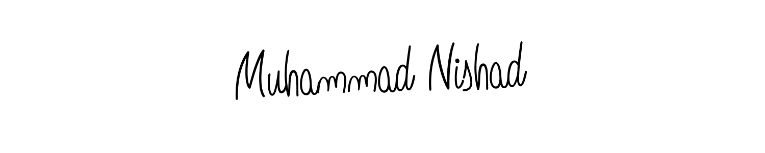 You should practise on your own different ways (Angelique-Rose-font-FFP) to write your name (Muhammad Nishad) in signature. don't let someone else do it for you. Muhammad Nishad signature style 5 images and pictures png