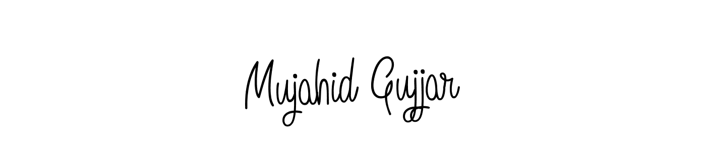 You should practise on your own different ways (Angelique-Rose-font-FFP) to write your name (Mujahid Gujjar) in signature. don't let someone else do it for you. Mujahid Gujjar signature style 5 images and pictures png