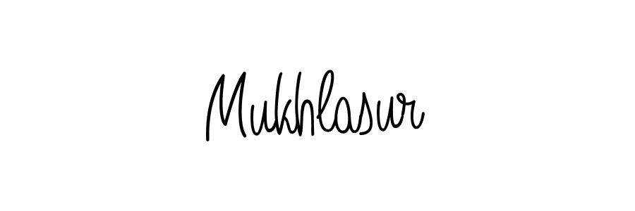 Make a beautiful signature design for name Mukhlasur. With this signature (Angelique-Rose-font-FFP) style, you can create a handwritten signature for free. Mukhlasur signature style 5 images and pictures png