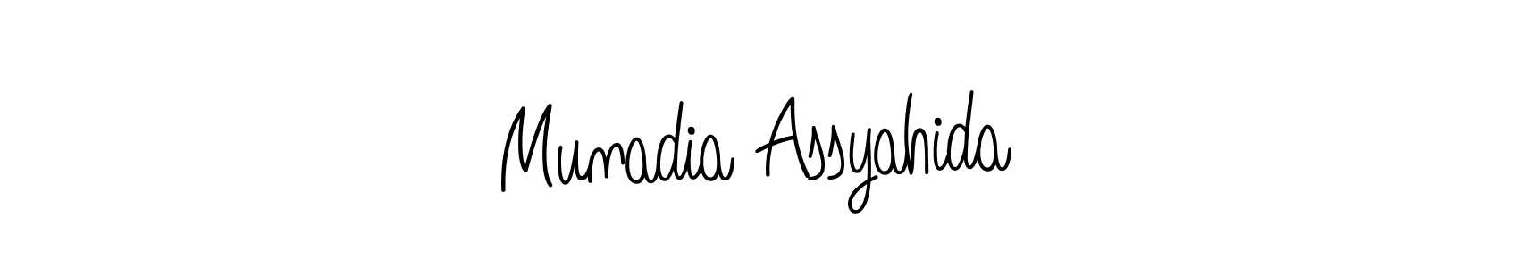 Angelique-Rose-font-FFP is a professional signature style that is perfect for those who want to add a touch of class to their signature. It is also a great choice for those who want to make their signature more unique. Get Munadia Assyahida name to fancy signature for free. Munadia Assyahida signature style 5 images and pictures png