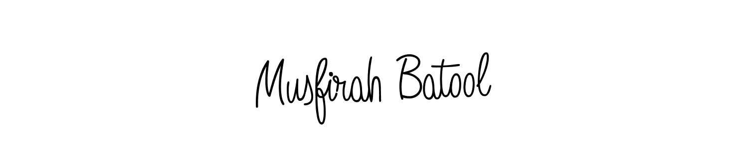The best way (Angelique-Rose-font-FFP) to make a short signature is to pick only two or three words in your name. The name Musfirah Batool include a total of six letters. For converting this name. Musfirah Batool signature style 5 images and pictures png