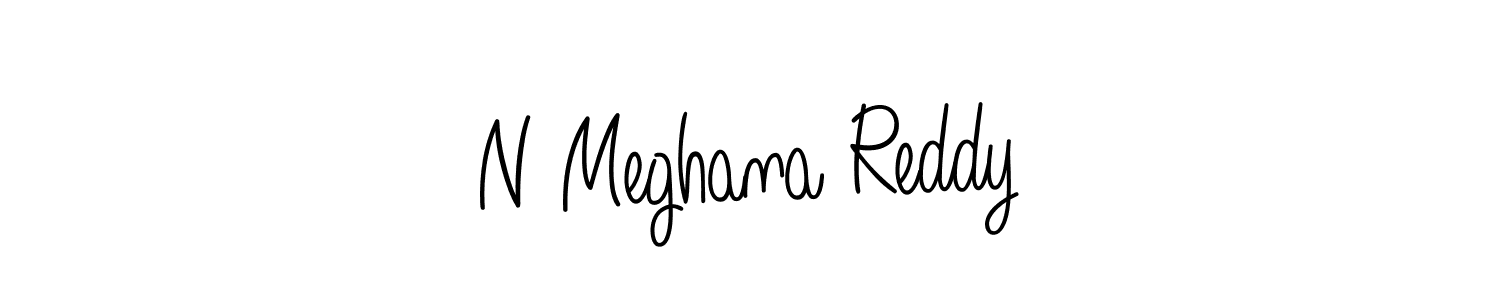The best way (Angelique-Rose-font-FFP) to make a short signature is to pick only two or three words in your name. The name N Meghana Reddy include a total of six letters. For converting this name. N Meghana Reddy signature style 5 images and pictures png