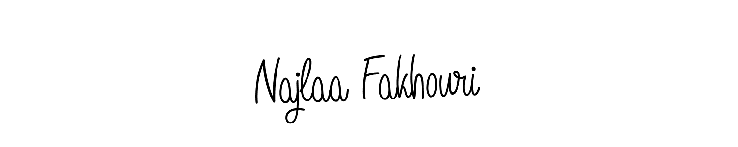 The best way (Angelique-Rose-font-FFP) to make a short signature is to pick only two or three words in your name. The name Najlaa Fakhouri include a total of six letters. For converting this name. Najlaa Fakhouri signature style 5 images and pictures png