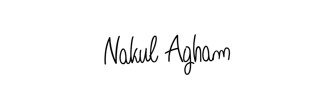 You should practise on your own different ways (Angelique-Rose-font-FFP) to write your name (Nakul Agham) in signature. don't let someone else do it for you. Nakul Agham signature style 5 images and pictures png