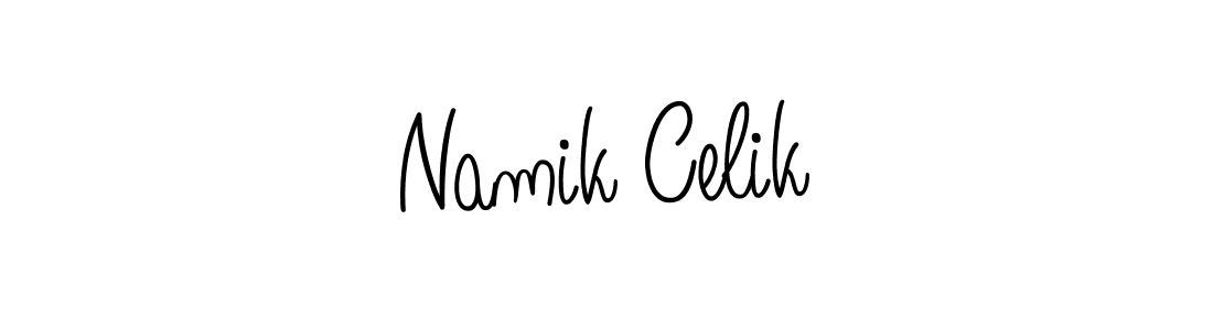 Use a signature maker to create a handwritten signature online. With this signature software, you can design (Angelique-Rose-font-FFP) your own signature for name Namik Celik. Namik Celik signature style 5 images and pictures png