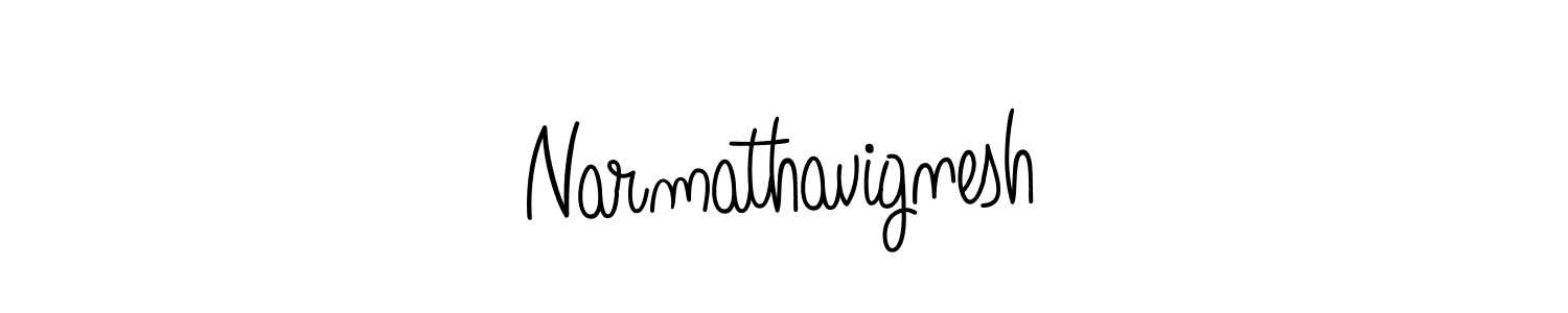 You should practise on your own different ways (Angelique-Rose-font-FFP) to write your name (Narmathavignesh) in signature. don't let someone else do it for you. Narmathavignesh signature style 5 images and pictures png
