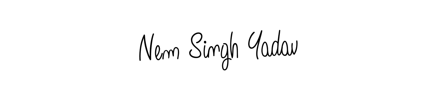 You should practise on your own different ways (Angelique-Rose-font-FFP) to write your name (Nem Singh Yadav) in signature. don't let someone else do it for you. Nem Singh Yadav signature style 5 images and pictures png