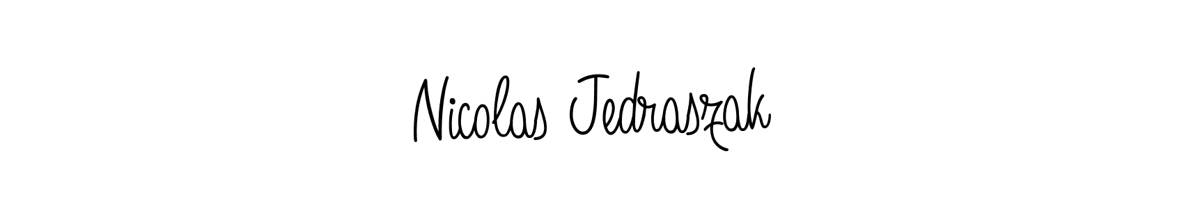 You should practise on your own different ways (Angelique-Rose-font-FFP) to write your name (Nicolas Jedraszak) in signature. don't let someone else do it for you. Nicolas Jedraszak signature style 5 images and pictures png