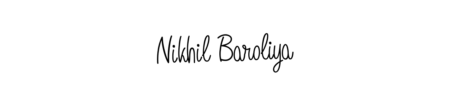 You should practise on your own different ways (Angelique-Rose-font-FFP) to write your name (Nikhil Baroliya) in signature. don't let someone else do it for you. Nikhil Baroliya signature style 5 images and pictures png