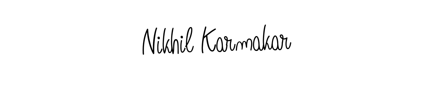 You should practise on your own different ways (Angelique-Rose-font-FFP) to write your name (Nikhil Karmakar) in signature. don't let someone else do it for you. Nikhil Karmakar signature style 5 images and pictures png