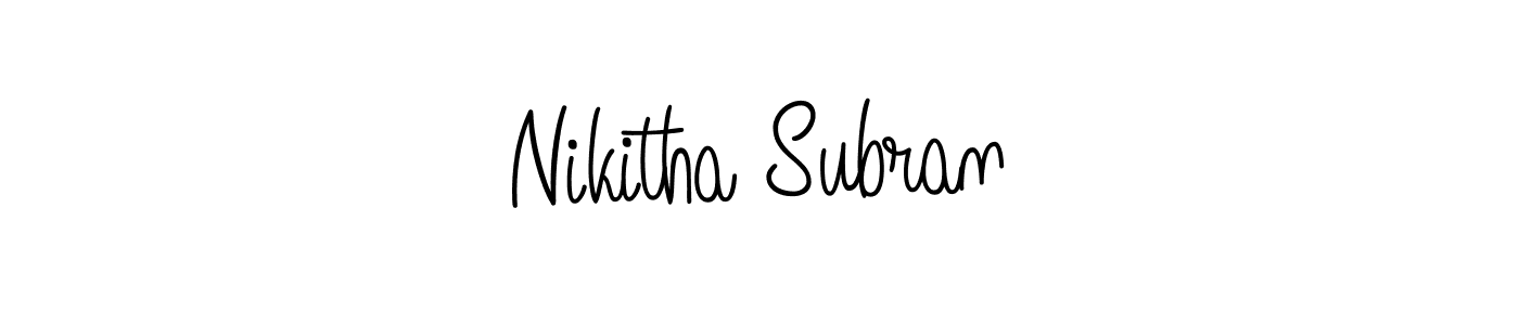 The best way (Angelique-Rose-font-FFP) to make a short signature is to pick only two or three words in your name. The name Nikitha Subran include a total of six letters. For converting this name. Nikitha Subran signature style 5 images and pictures png