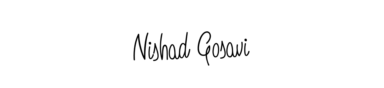 You should practise on your own different ways (Angelique-Rose-font-FFP) to write your name (Nishad Gosavi) in signature. don't let someone else do it for you. Nishad Gosavi signature style 5 images and pictures png