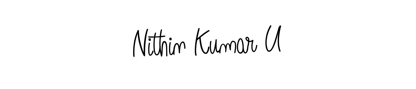 The best way (Angelique-Rose-font-FFP) to make a short signature is to pick only two or three words in your name. The name Nithin Kumar U include a total of six letters. For converting this name. Nithin Kumar U signature style 5 images and pictures png