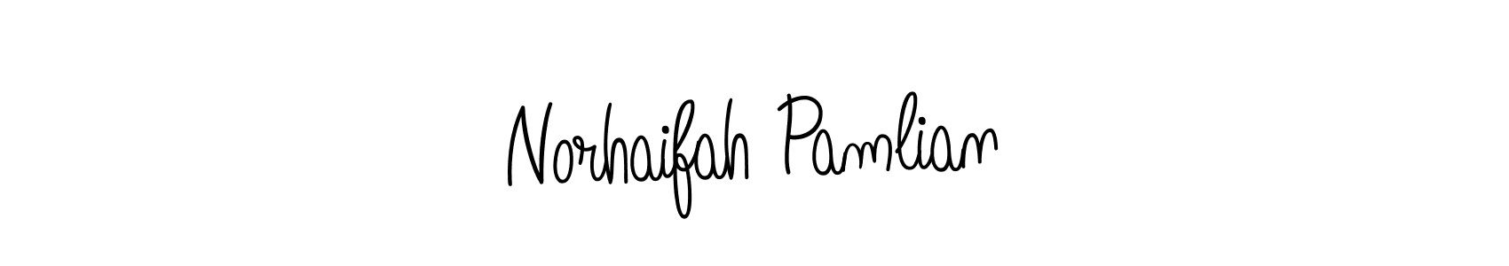 Angelique-Rose-font-FFP is a professional signature style that is perfect for those who want to add a touch of class to their signature. It is also a great choice for those who want to make their signature more unique. Get Norhaifah Pamlian name to fancy signature for free. Norhaifah Pamlian signature style 5 images and pictures png