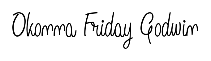 The Angelique-Rose-font-FFP handwriting style adds charm and authenticity to name Okonna Friday Godwin. A wonderful choice for personal thank-you notes. Okonna Friday Godwin signature style 5 images and pictures png
