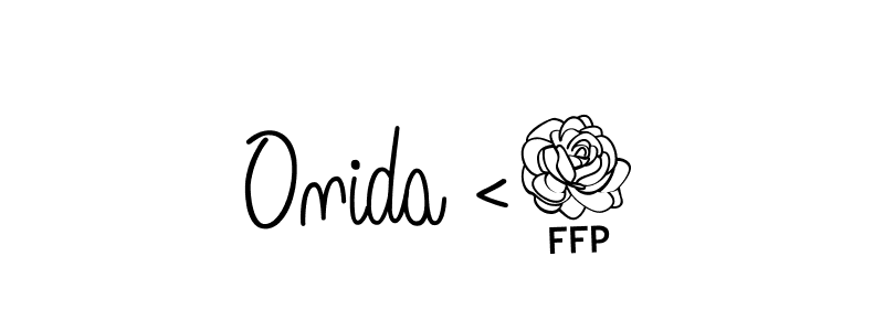 You should practise on your own different ways (Angelique-Rose-font-FFP) to write your name (Onida <3) in signature. don't let someone else do it for you. Onida <3 signature style 5 images and pictures png