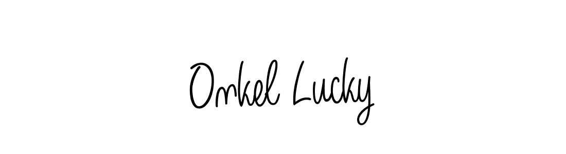 Use a signature maker to create a handwritten signature online. With this signature software, you can design (Angelique-Rose-font-FFP) your own signature for name Onkel Lucky. Onkel Lucky signature style 5 images and pictures png