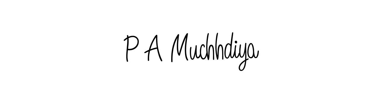 Design your own signature with our free online signature maker. With this signature software, you can create a handwritten (Angelique-Rose-font-FFP) signature for name P A Muchhdiya. P A Muchhdiya signature style 5 images and pictures png